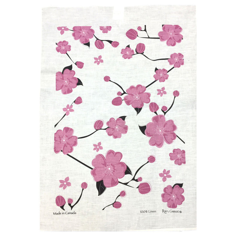 LINEN TEA TOWEL - Cherry Blossoms Pink