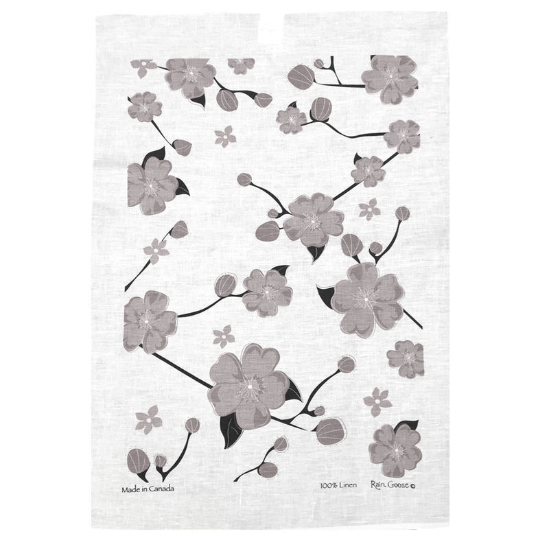 LINEN TEA TOWEL - Cherry Blossoms Taupe