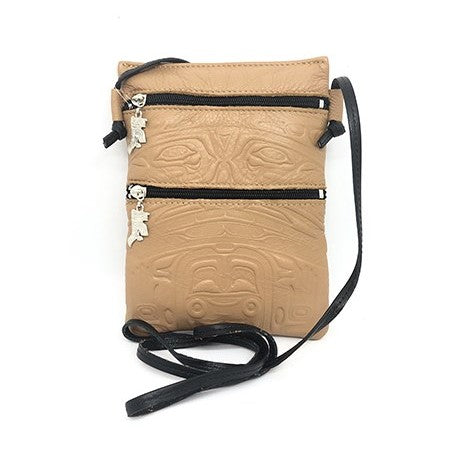 PASSPORT POUCH - EMBOSSED BEAR BOX DESIGN - SADDLE LEATHER
