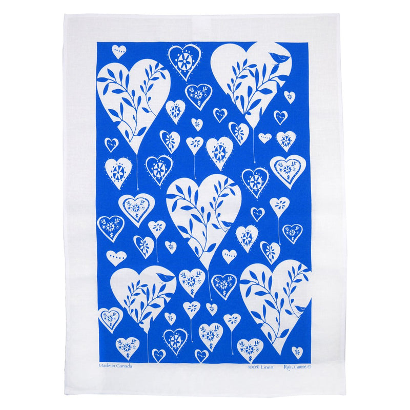 TEA TOWEL - HEARTS BLUE