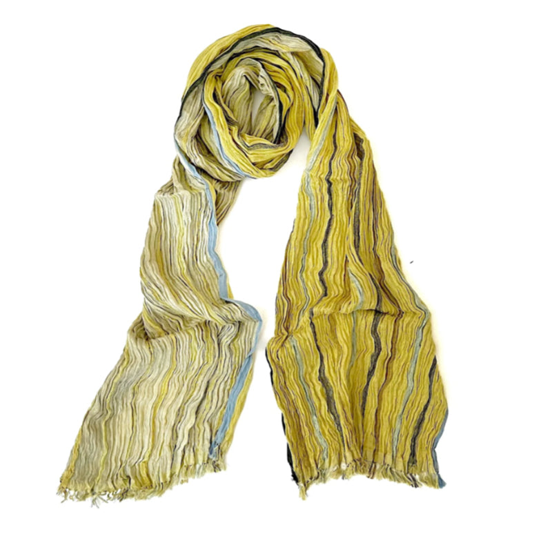 SCARF - CRINKLE SILK - YELLOW STRIPES (1606)