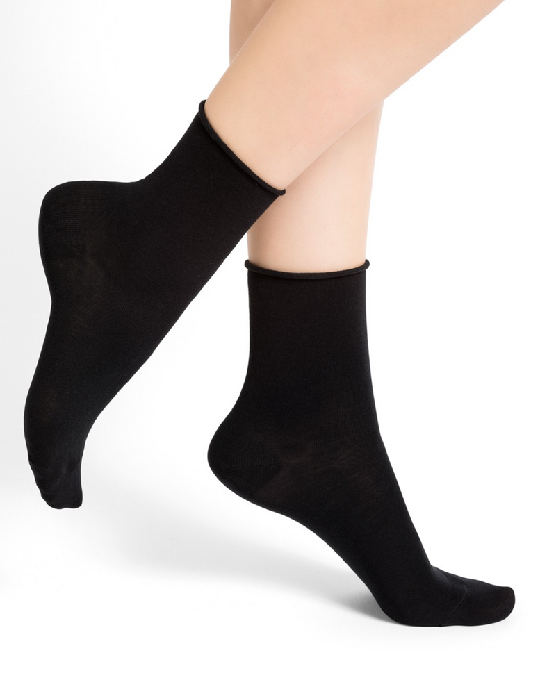 SOCKS - BLEUFORÊT COTTON ANKLE ROLL TOP - BLACK